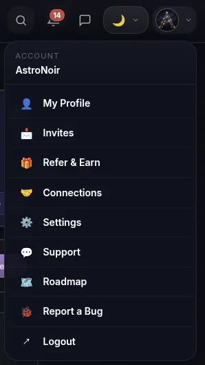 Ouvrir Signaler un bug depuis le menu de compte