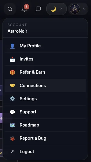 Il menu account — apri Connessioni