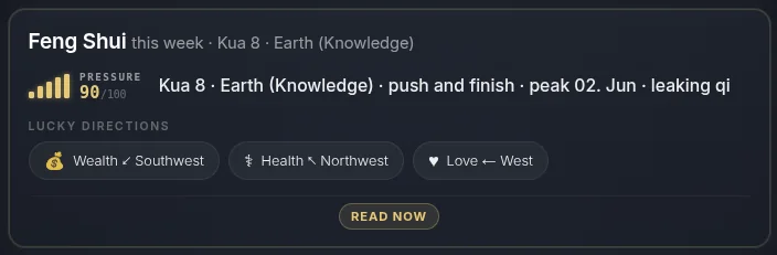 La scheda Oroscopo FengShui gratuito sulla tua dashboard