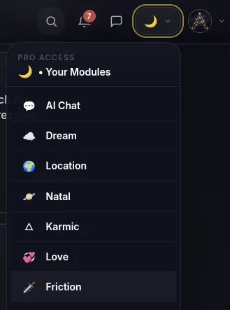Friction dans le menu