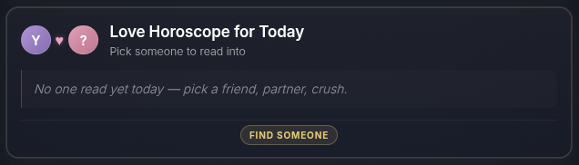 La scheda dell'Oroscopo dell'Amore sulla tua dashboard