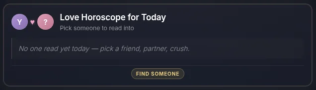 La scheda dell'Oroscopo dell'Amore sulla tua dashboard