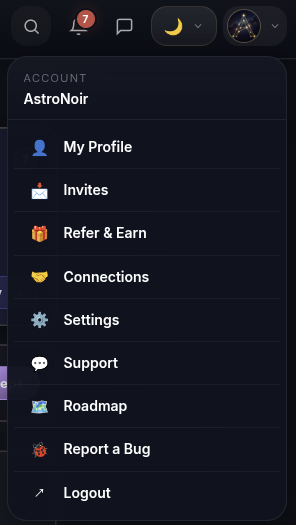 Il menu dell'account — apri Connessioni