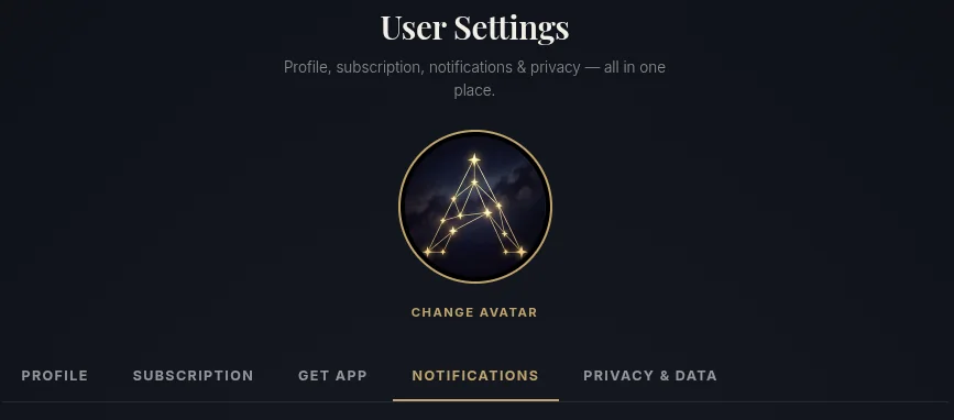 La scheda Notifiche nelle Impostazioni