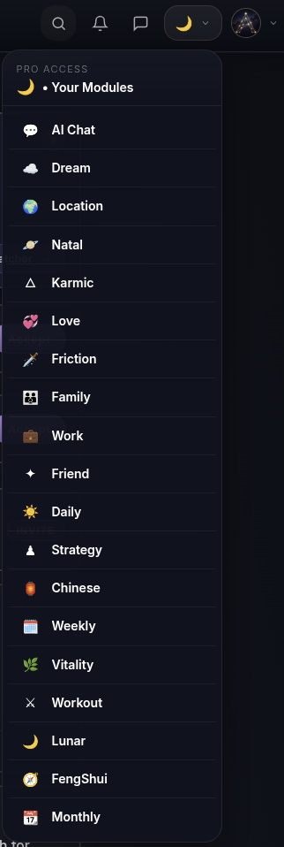 The Pro module menu
