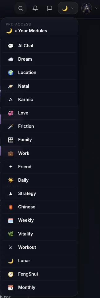 The Pro module menu