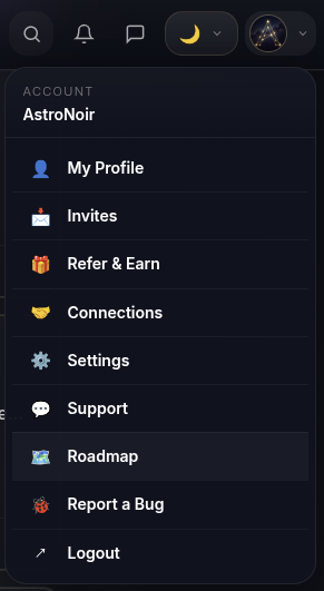 Apri la Roadmap dal menu dell'account