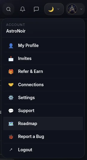 Apri la Roadmap dal menu dell'account