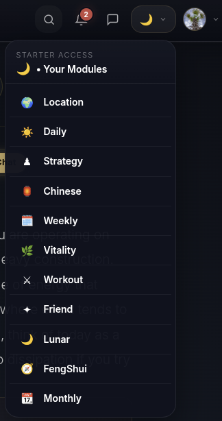 The Starter module menu