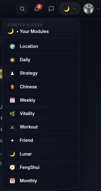 The Starter module menu